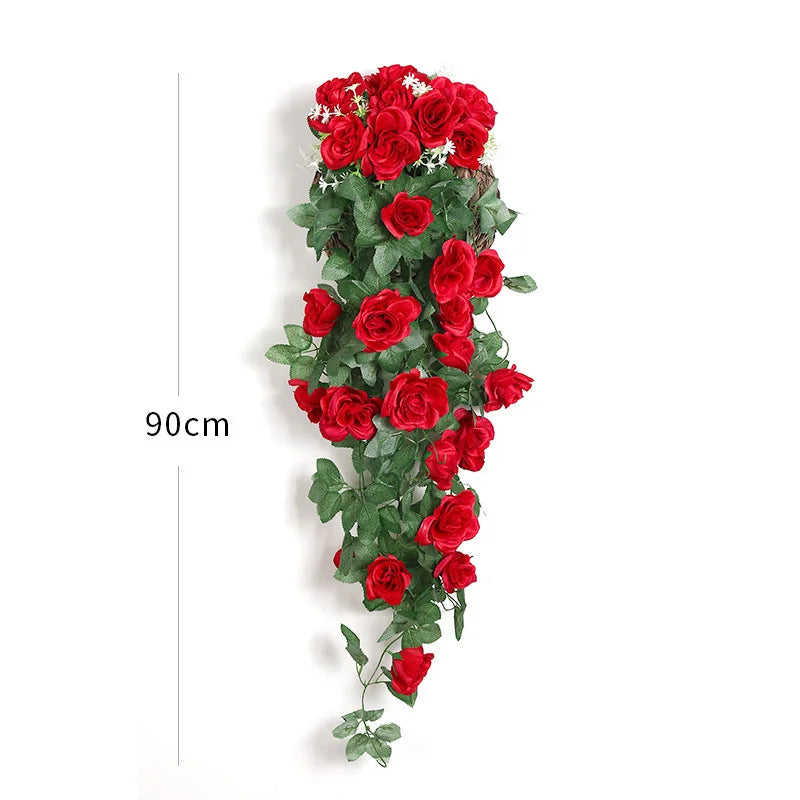 décoration murale guirlande florale roses artificielles feuilles vertes suspension intérieure mariage
