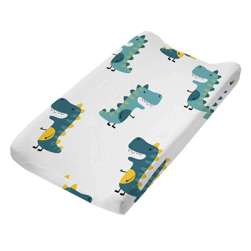 housse matelas langer coton feuilles tropicales moderne vert rose bleu blanc