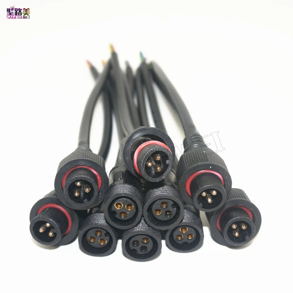 connecteurs electriques noirs industriels ip68 24v paires fil 20cm led ws2811 ws2812b