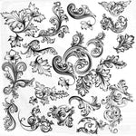 timbres vintage baroques motifs floraux ornements feuilles fleurs marron clair décoration artisanale scrapbooking