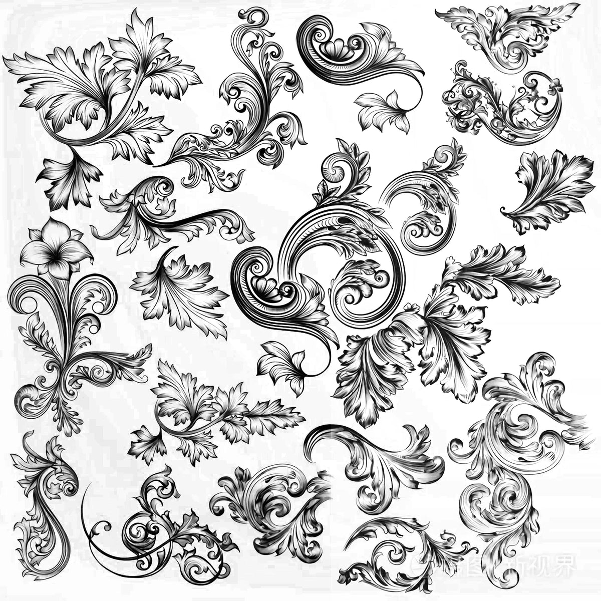 timbres vintage baroques motifs floraux ornements feuilles fleurs marron clair décoration artisanale scrapbooking