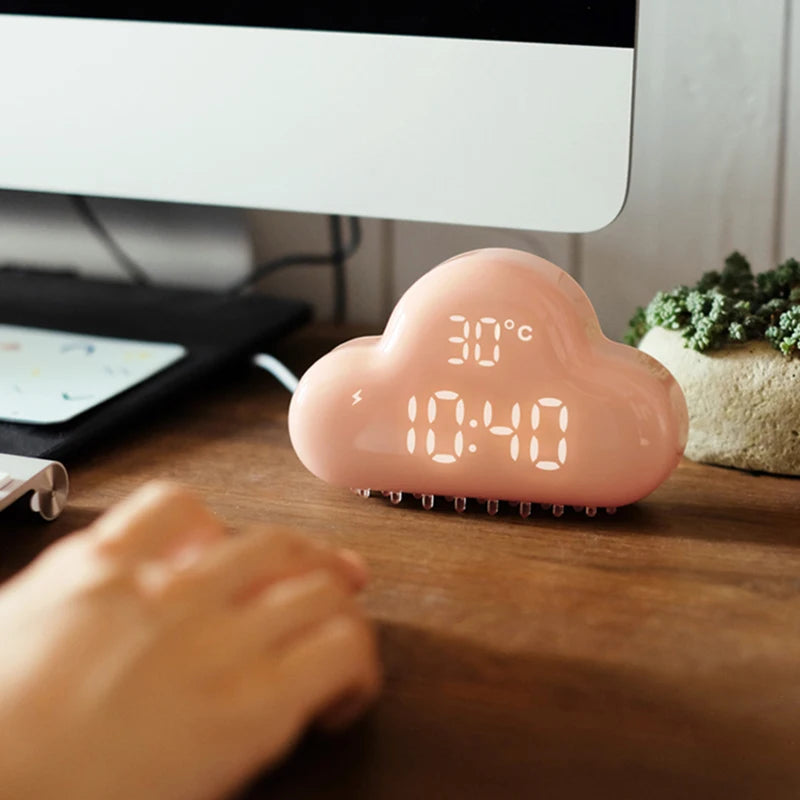 réveil numérique LED enfant nuage lumineux décoration chambre rose blanc vert