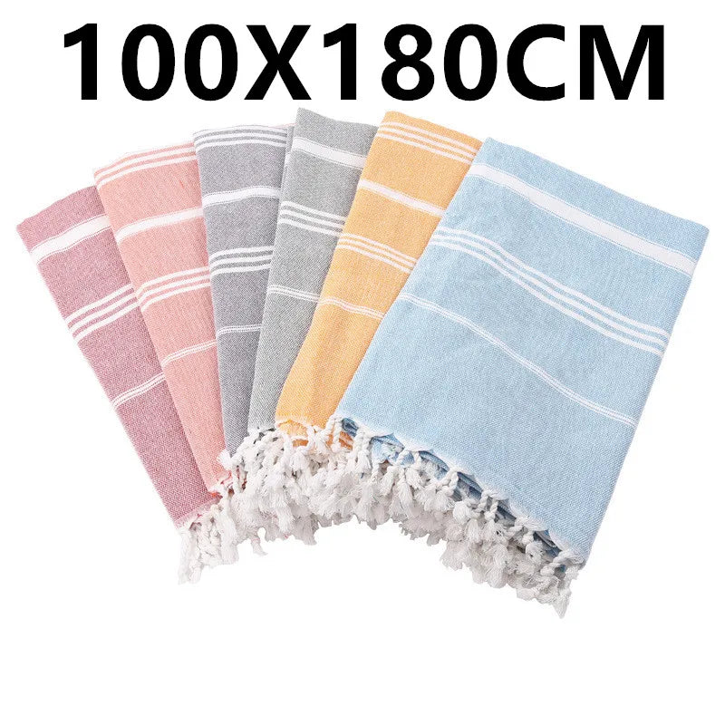 serviette bain rayée 100x180cm coton biologique séchage rapide franges classique rose gris bleuclair
