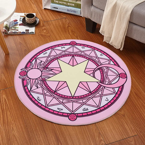 tapis rond rose rouge violet noir étoile dorée astrologie moderne salon chambreextérieur