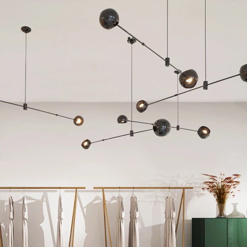 suspension lumineuse moderne sphères métalliques noir opalescent led 110v 220v semi encastrée tactile
