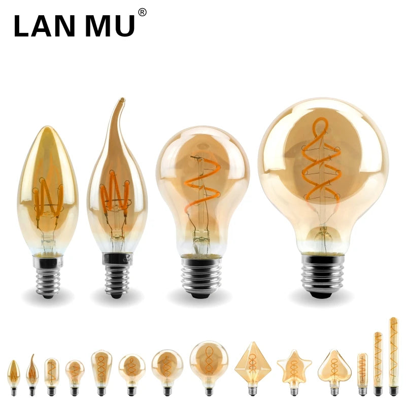 ampoule led vintage filament spirale doré culot e27 edison lumière chaude décorative