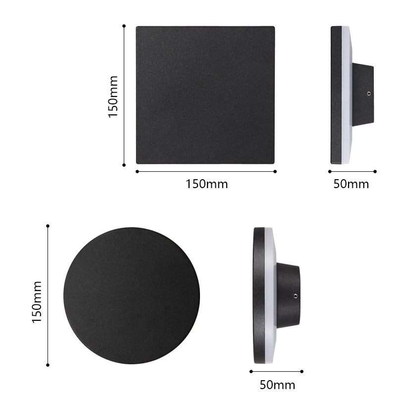 éclairage led moderne applique murale imperméable adhésive noire extérieure 150mm ip65