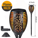 lampe torche solaire 96 led motif feuille moderne noire posée sol mur étancheextérieur