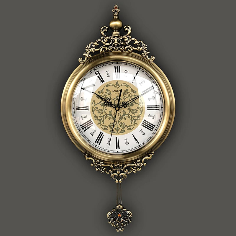 horloge murale or noir florale aiguilles romaines vintage cadre ovale pendule
