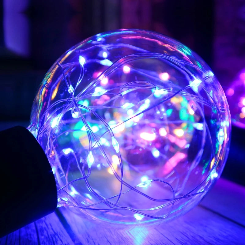 ampoule led décorative multicolore fil cuivre entrelacé opacité verre e27