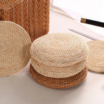 coussin sol rond tissé motifs circulaires paille souple opaque naturel 30cm 40cm
