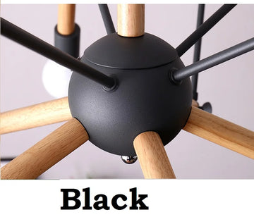 suspension lumineuse moderne 10 ampoules e27 noir blanc structure bois chambre salon