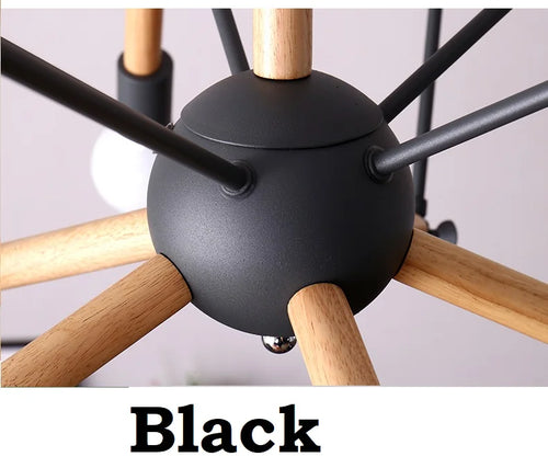 suspension lumineuse moderne 10 ampoules e27 noir blanc structure bois chambre salon