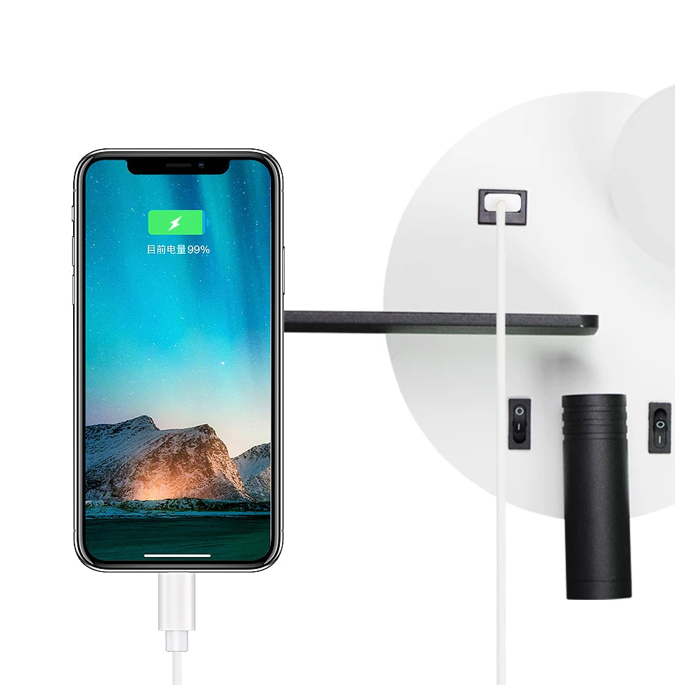 lampe murale moderne étagère usb blanc noir rose adjustable chambre salon