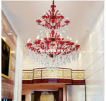 lustre cristal rouge transparent baroque classique encastrée led 105cm haute luminosité