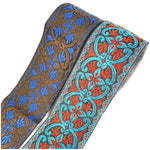 Ruban jacquard large 5 cm argent antique motif totem classique