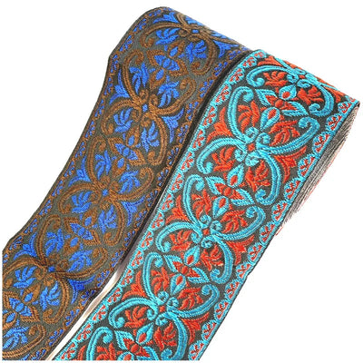 Ruban jacquard large 5 cm argent antique motif totem classique