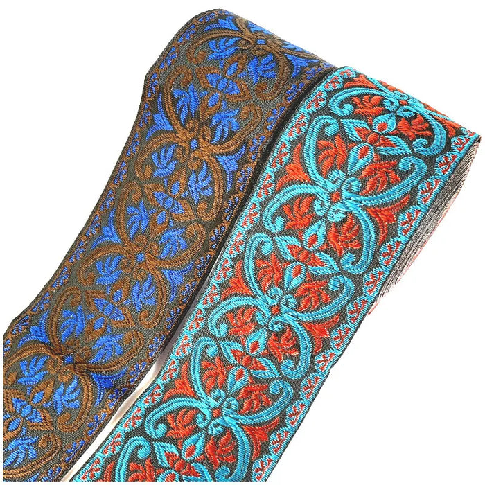 Ruban jacquard large 5 cm argent antique motif totem classique