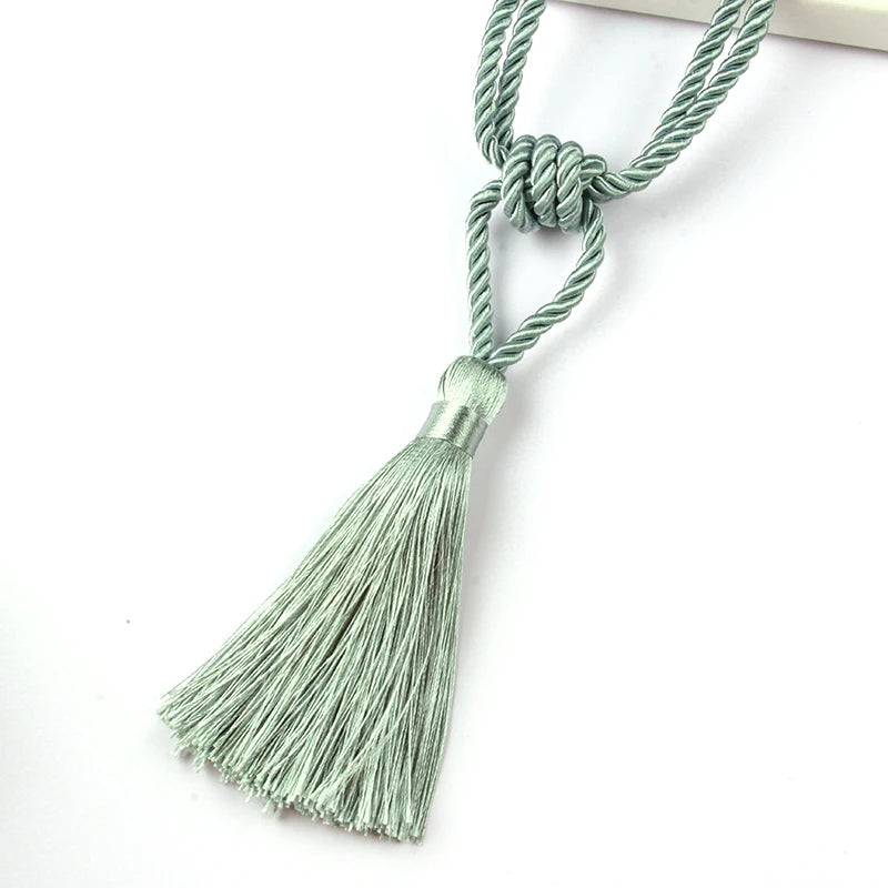 rideau attache pompon polyester beige gris or classique 45cm total 14cm pompon decoration interieur