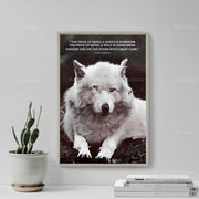 poster loup blanc texte toile canvas décor salon cactus plantes mobilier étagère noire vases