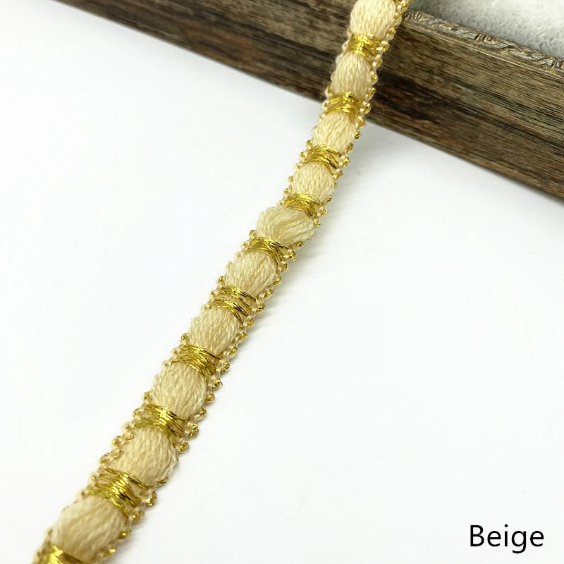 ruban décoratif tressé bandes dorées 12mm rouge bleu rose jaune noir beige