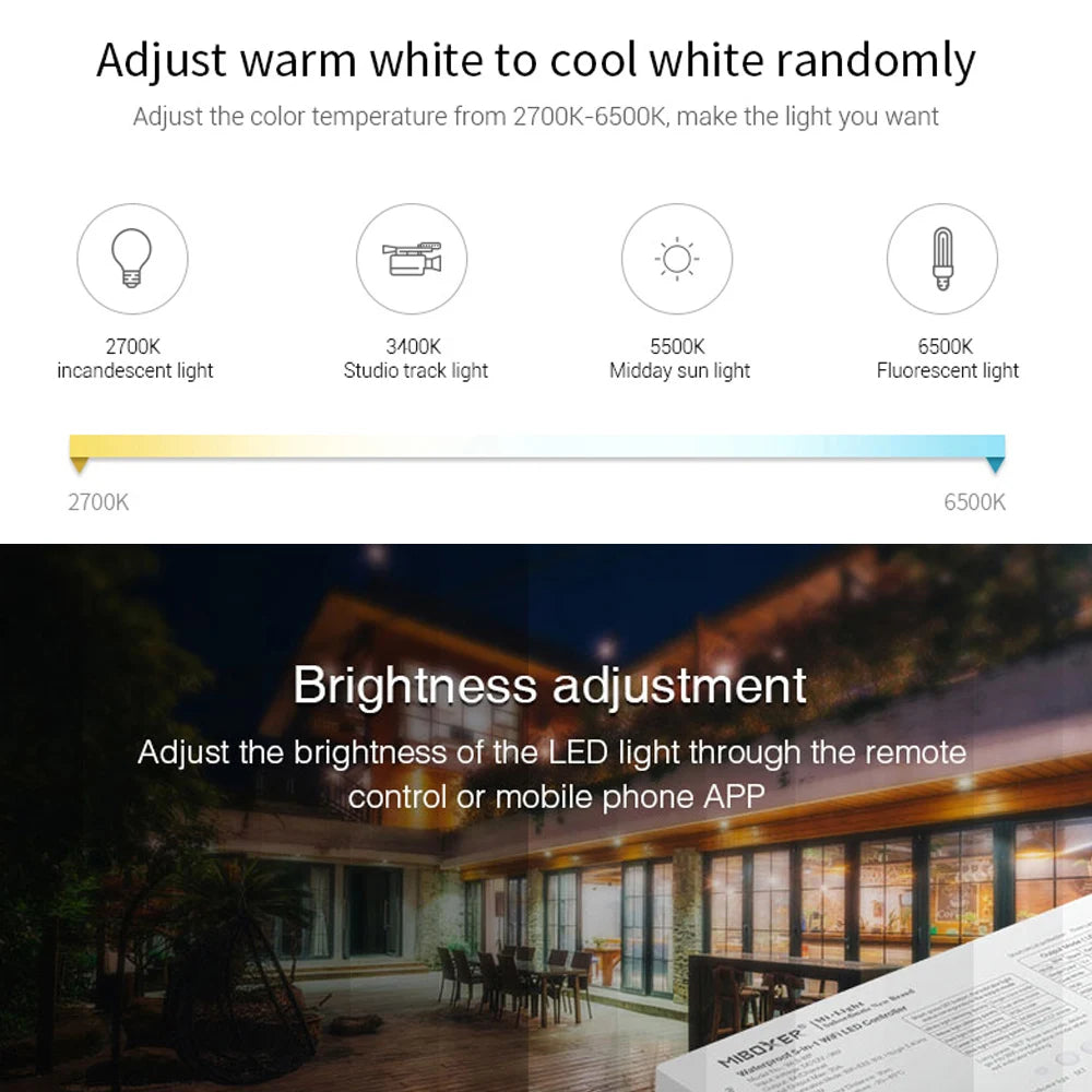 contrôleur led wifi ip67 étanche 12v 24v rgbw cct application smartphone moderne