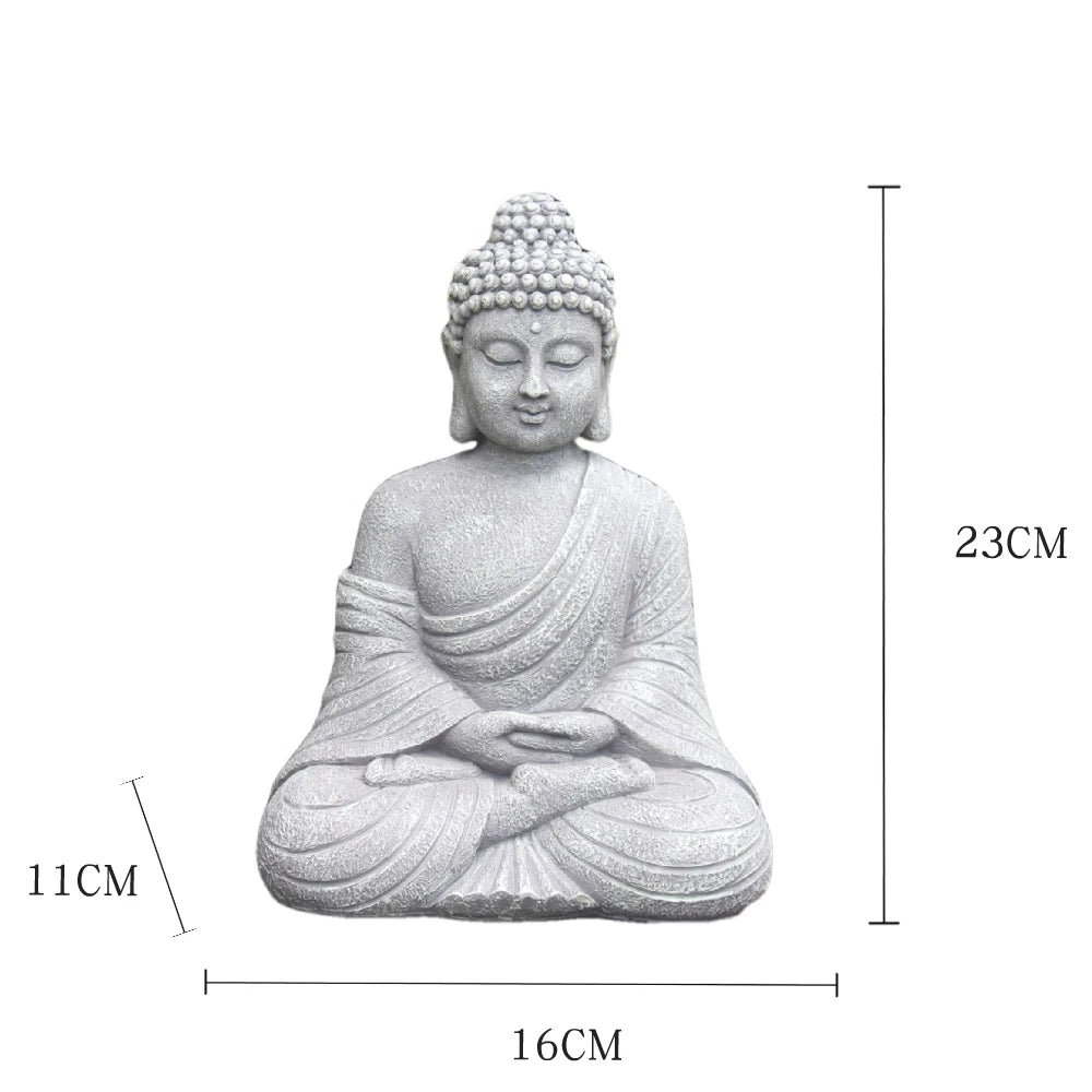 statue bouddha résine gris clair vintage zen jardin intérieur décorationextérieur texturé asie