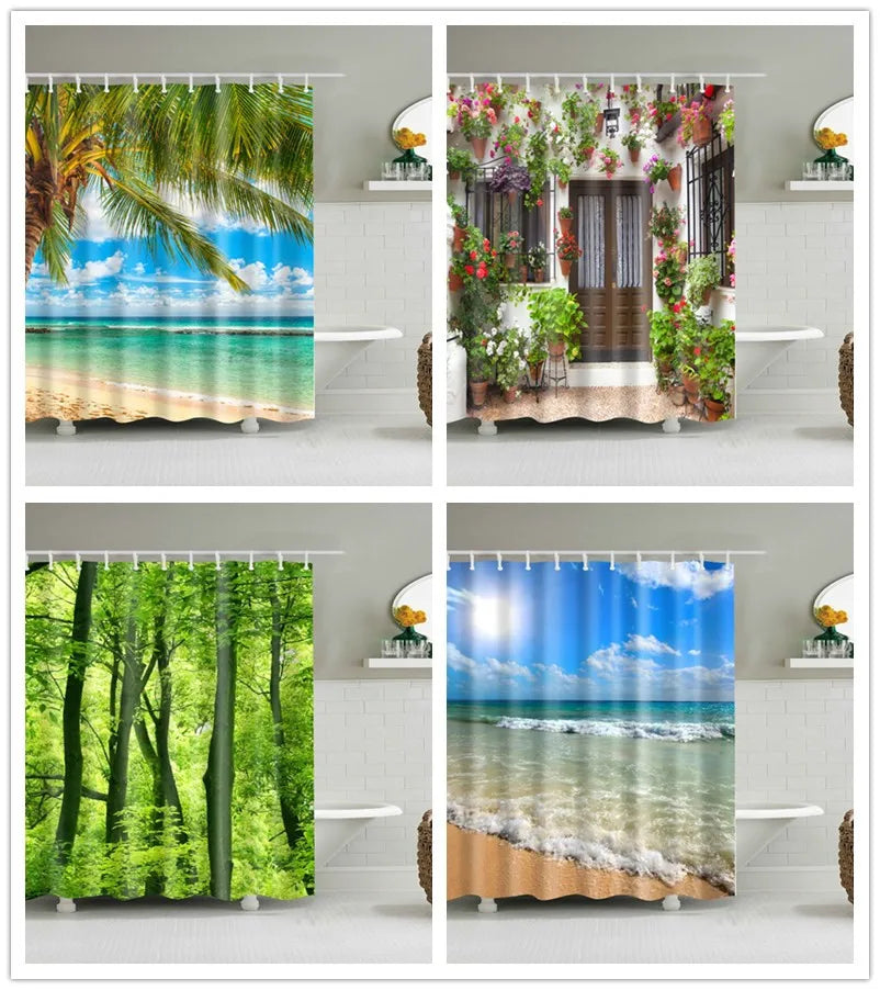 rideau douche imprimé paysages 3d opacité variable métalliques polyester moderne