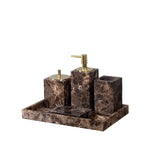 ensemble salle bain marbre brun distributeur savon porte brosse dents boîte mouchoirs