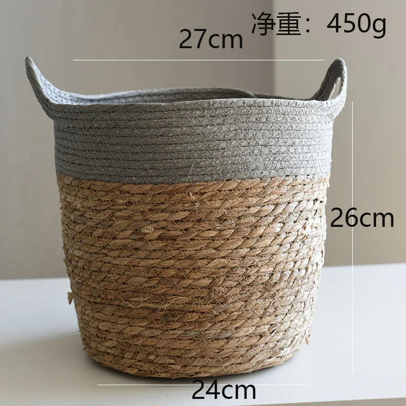 panier tissé main fibre naturelle vert clair beige rustique réutilisable respectueux environnement pliable rangement