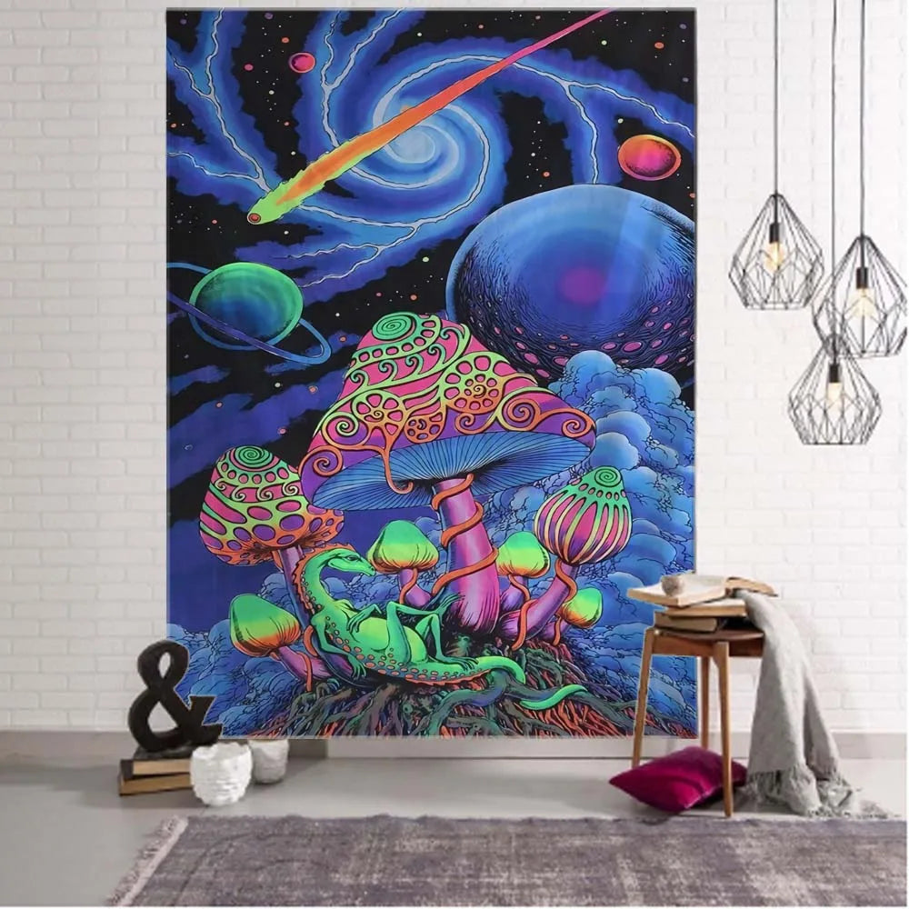 Tapisserie murale psychédélique dans une chambre à coucher décorée