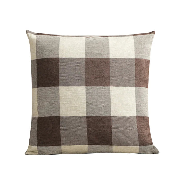 housse coussin carreaux géométriques bleu marine blanc rustique décontracté salon chambre voiture 45x45cm