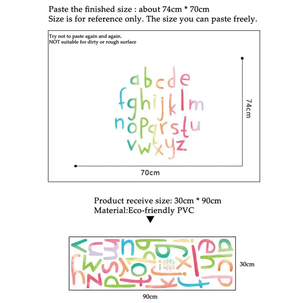 autocollant mural alphabet calligraphique multicolore moderne chambre d'enfant adhésif pvc opaque