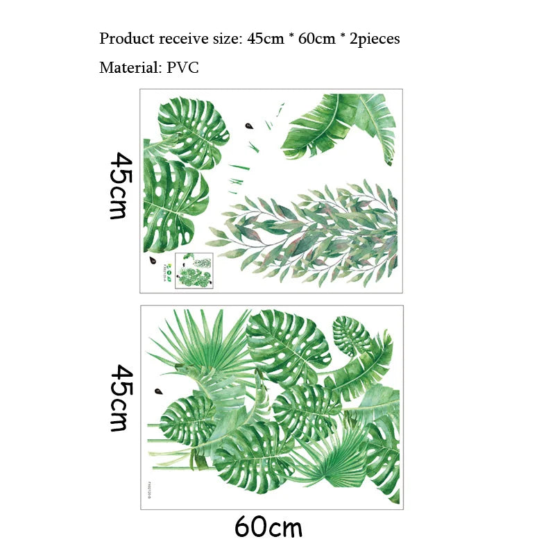 Stickers muraux feuilles tropicales moderne adhésifs chambre salon 80cm 75cm PVC verts différents