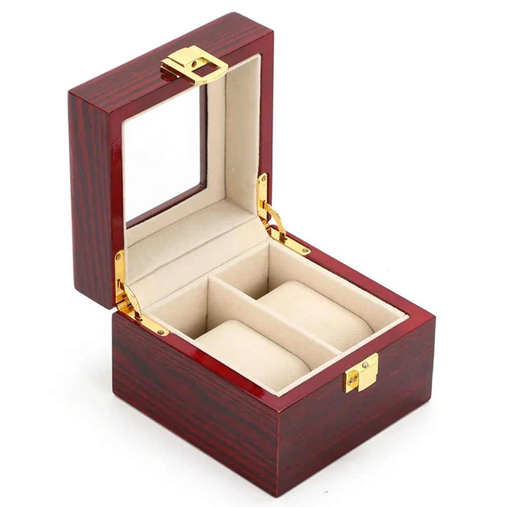 boîte montres rouge foncé bois velours classique cadenas doré places montres