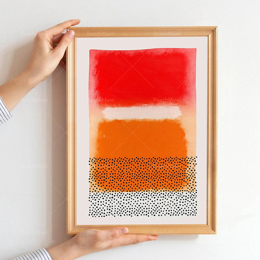 Cette œuvre d'art abstraite présente des formes géométriques et des couleurs vives, créant une composition harmonieuse et dynamique.