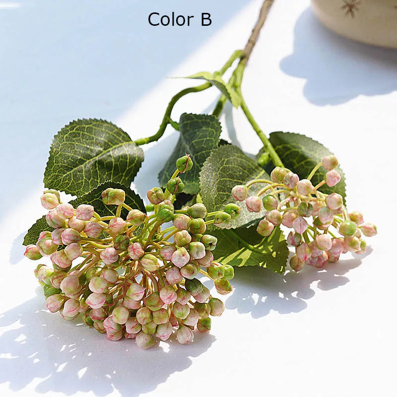 bouquet artificiel hortensia mariage rouge blanc vert naturel détaillé
