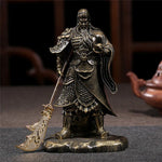 statue bouddha guan gong bronze armure historique décoration maison épée dorée résine feng shui