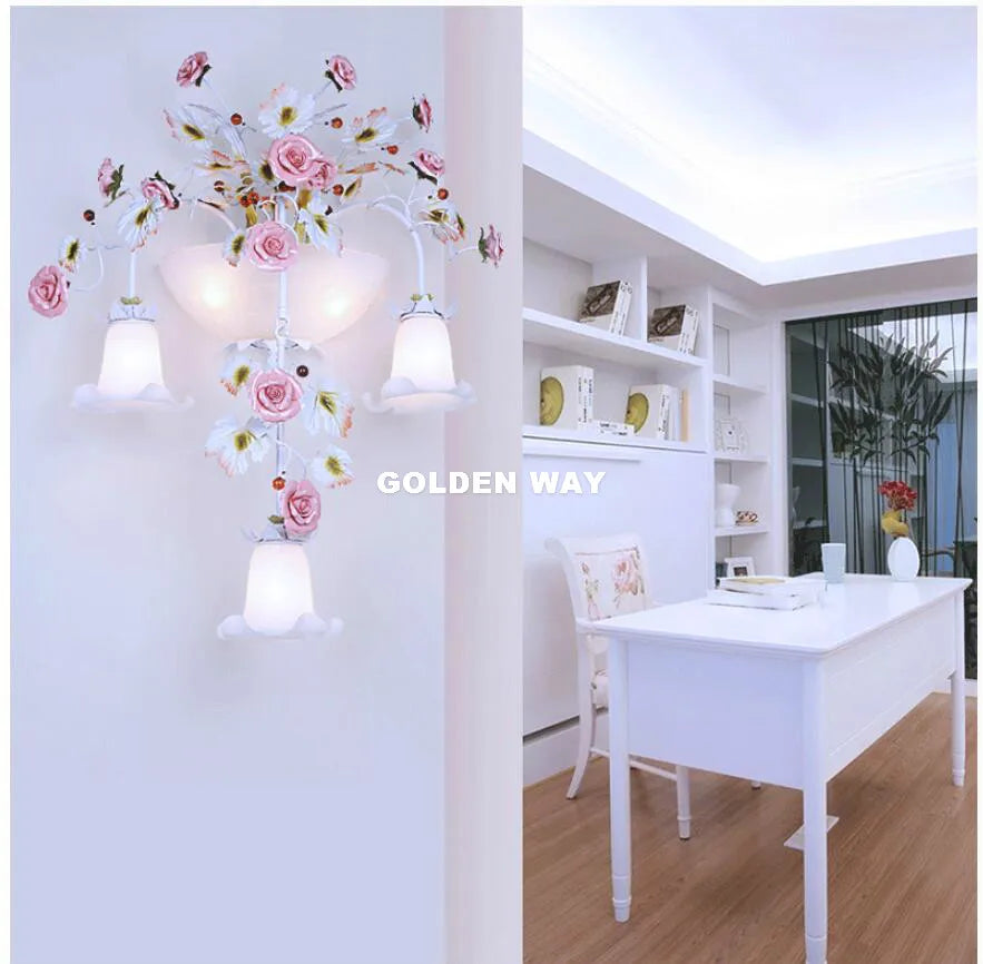 applique murale led florale blanc rose beige romantique classique fixée mur