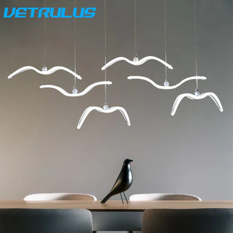 suspension lumineuse moderne oiseaux blancs clips facile led chambre salon