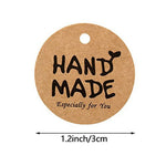 étiquettes rondes marron clair imprimées hand made especialmente para usted sourires écolos 3cm simple