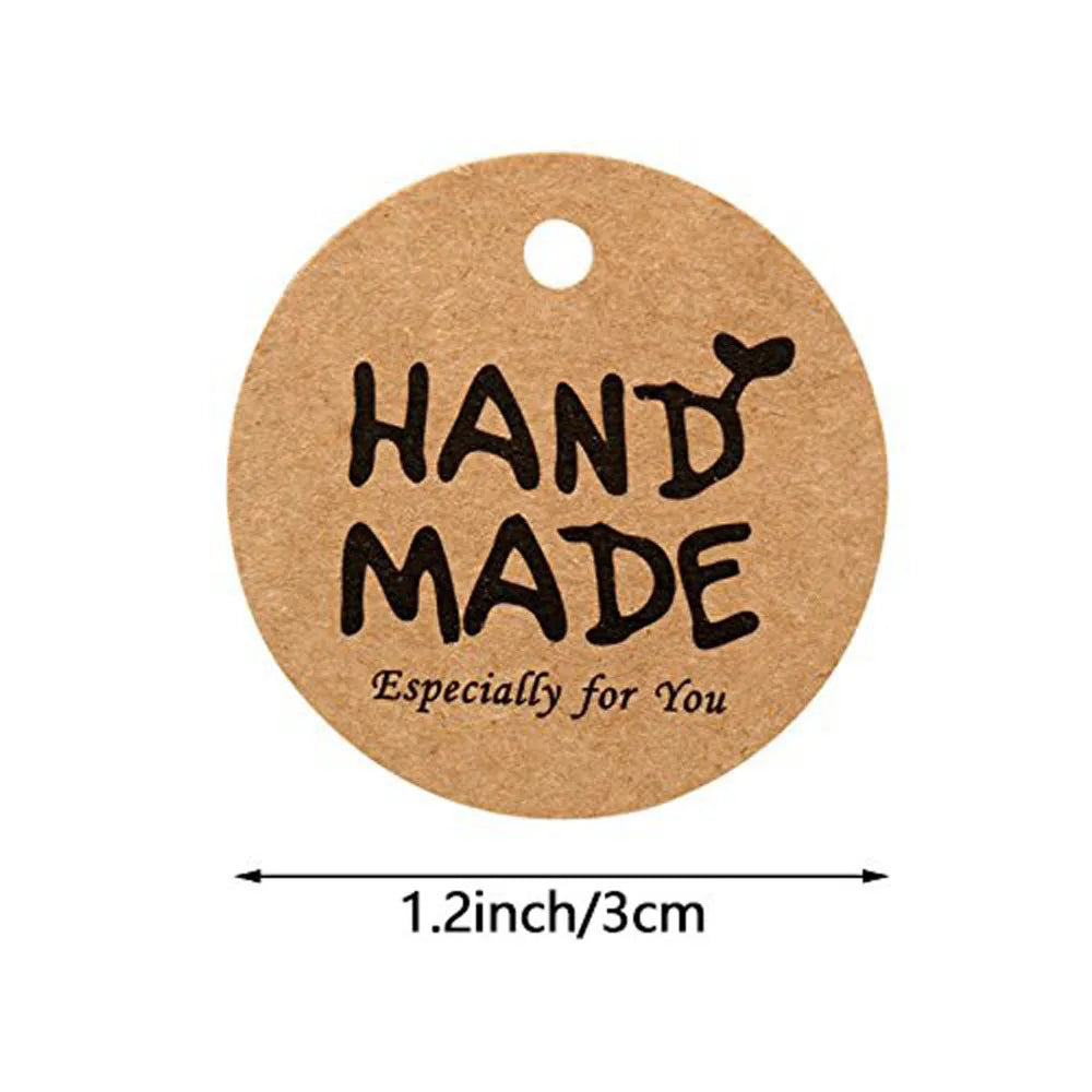 étiquettes rondes marron clair imprimées hand made especialmente para usted sourires écolos 3cm simple