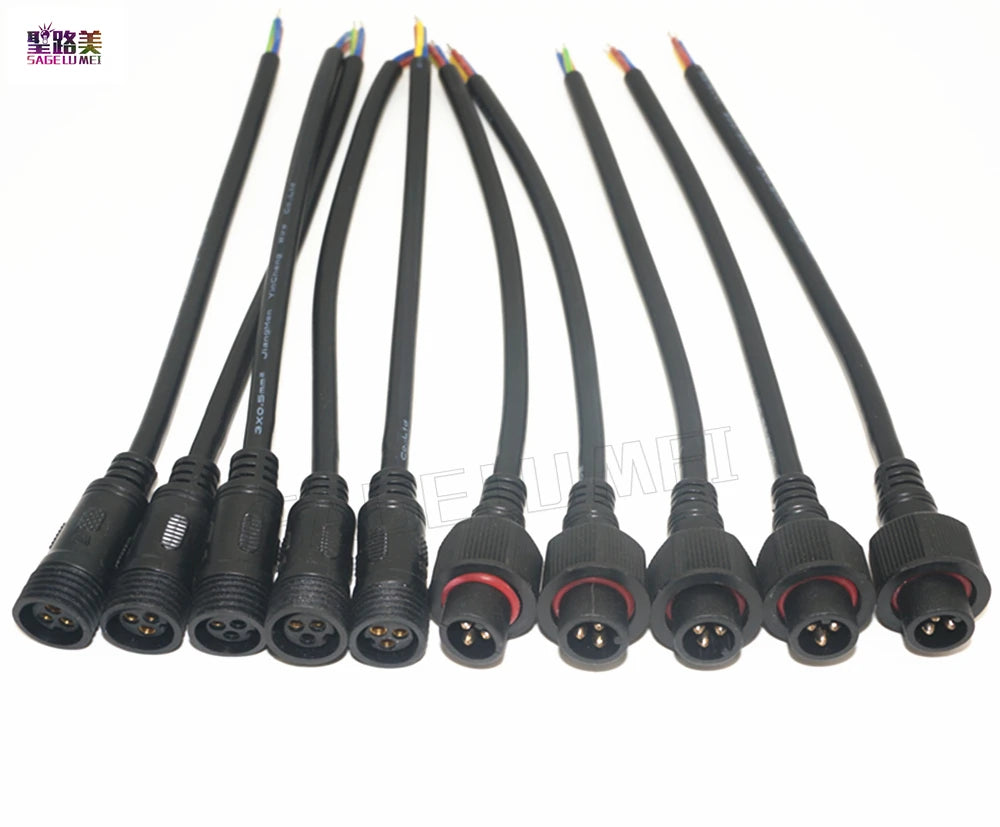 connecteurs electriques noirs industriels ip68 24v paires fil 20cm led ws2811 ws2812b