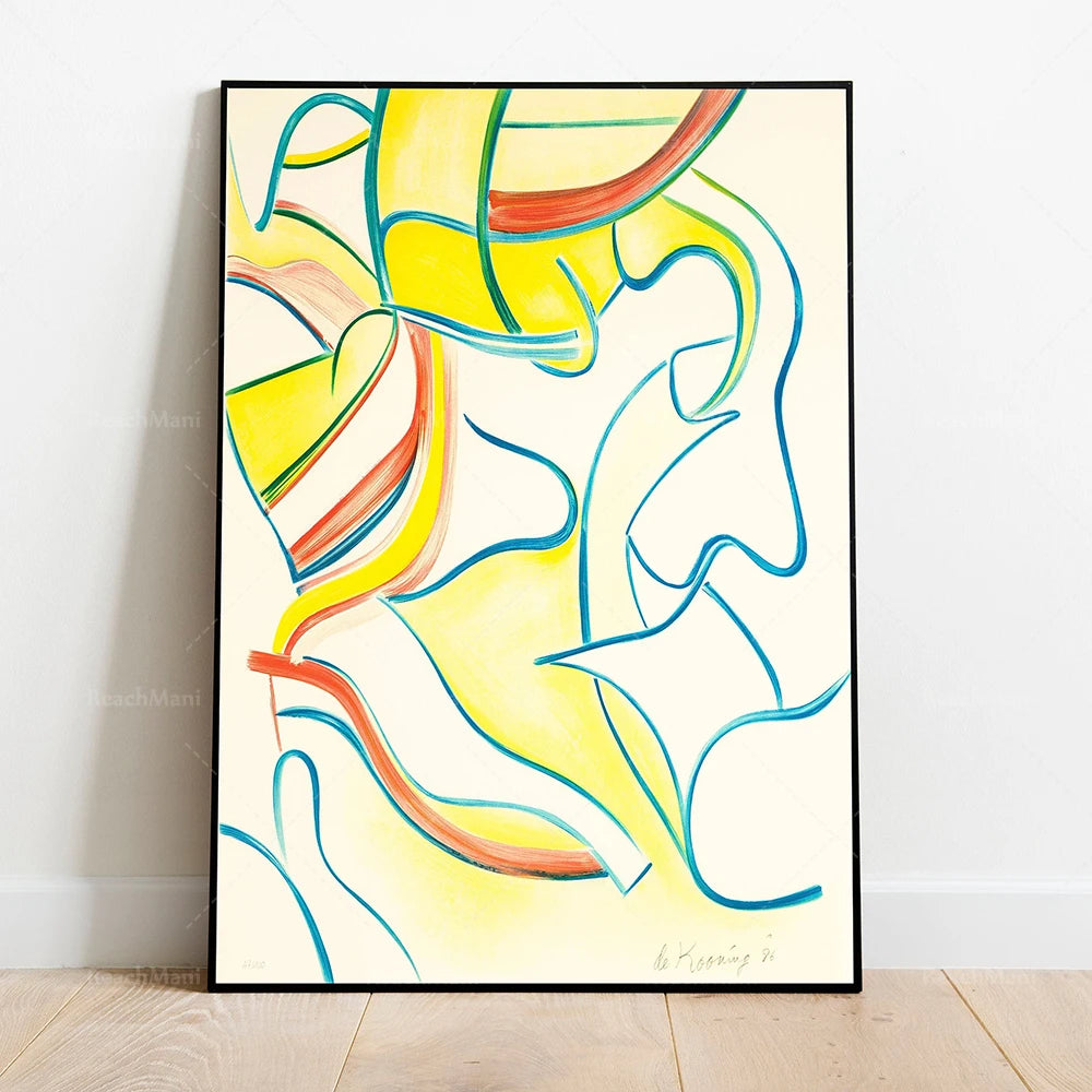 Cette œuvre d'art abstraite utilise des formes géométriques et des couleurs vives pour créer une composition dynamique et énergique.