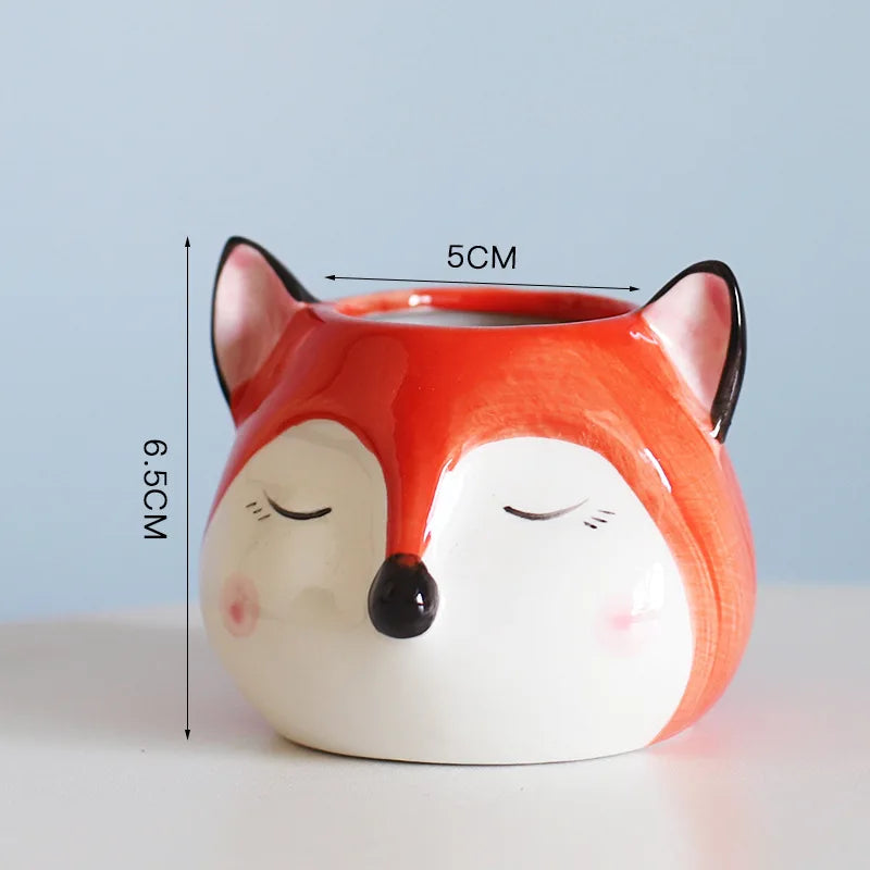 cache pot animaux cartoon cactus ours girafe renard chat fleur verte porcelain moderne