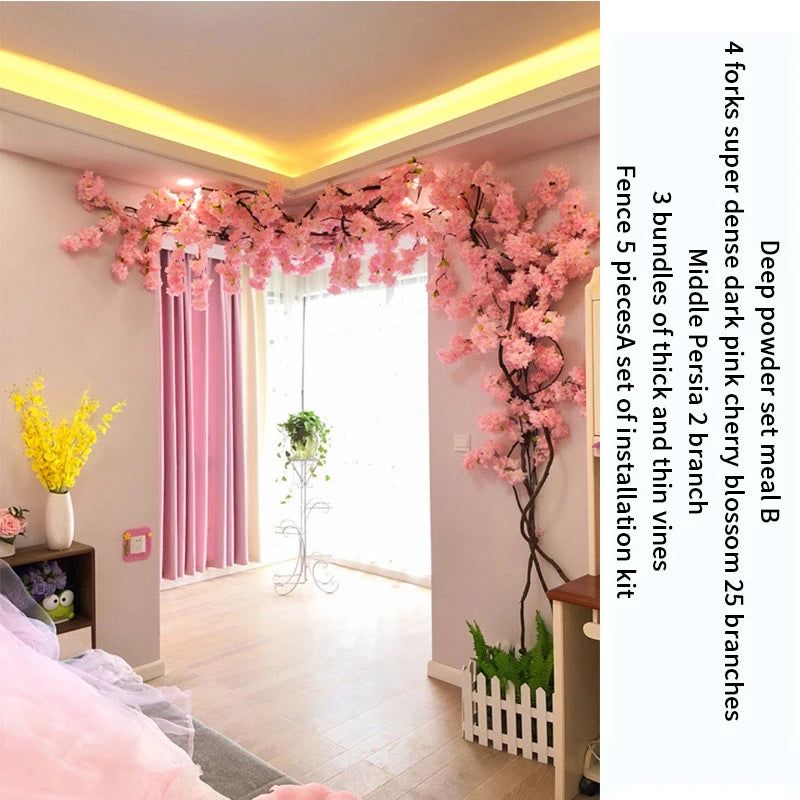 arbre artificiel cerisier rose blanc fleurs feuilles décoration mariage fête intérieur grande taille