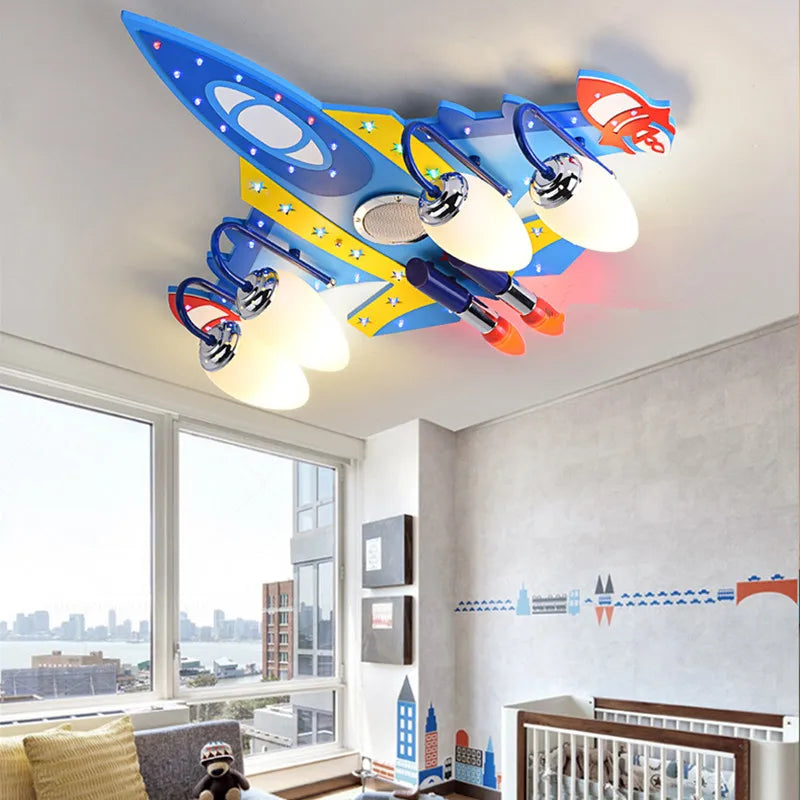plafonnier led enfant astronautes étoiles fusée moderne bleu rouge jaune blanc clips métalliques ampoules