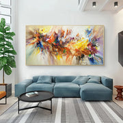 peinture abstraite motif floral couleur vive toile moderne décoration chambre ambiance chaleureuse contemporain