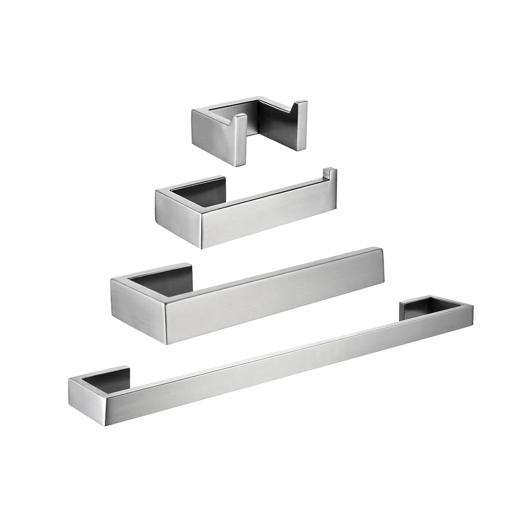 porte serviettes moderne acier inoxydable brossé argenté fixé vis ensemble quincaillerie salle bains métal