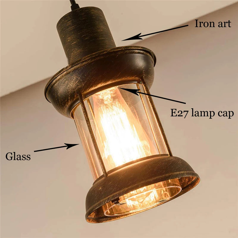 lampe suspendue industrielle vintage bronze verre translucent salle manger salon chambre